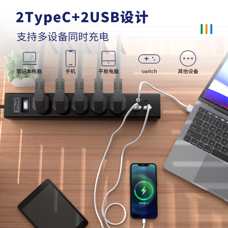 USB-C與USB雙接口快速充電插座