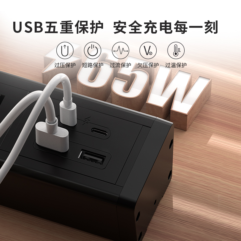 USB-C與USB雙接口快速充電插座